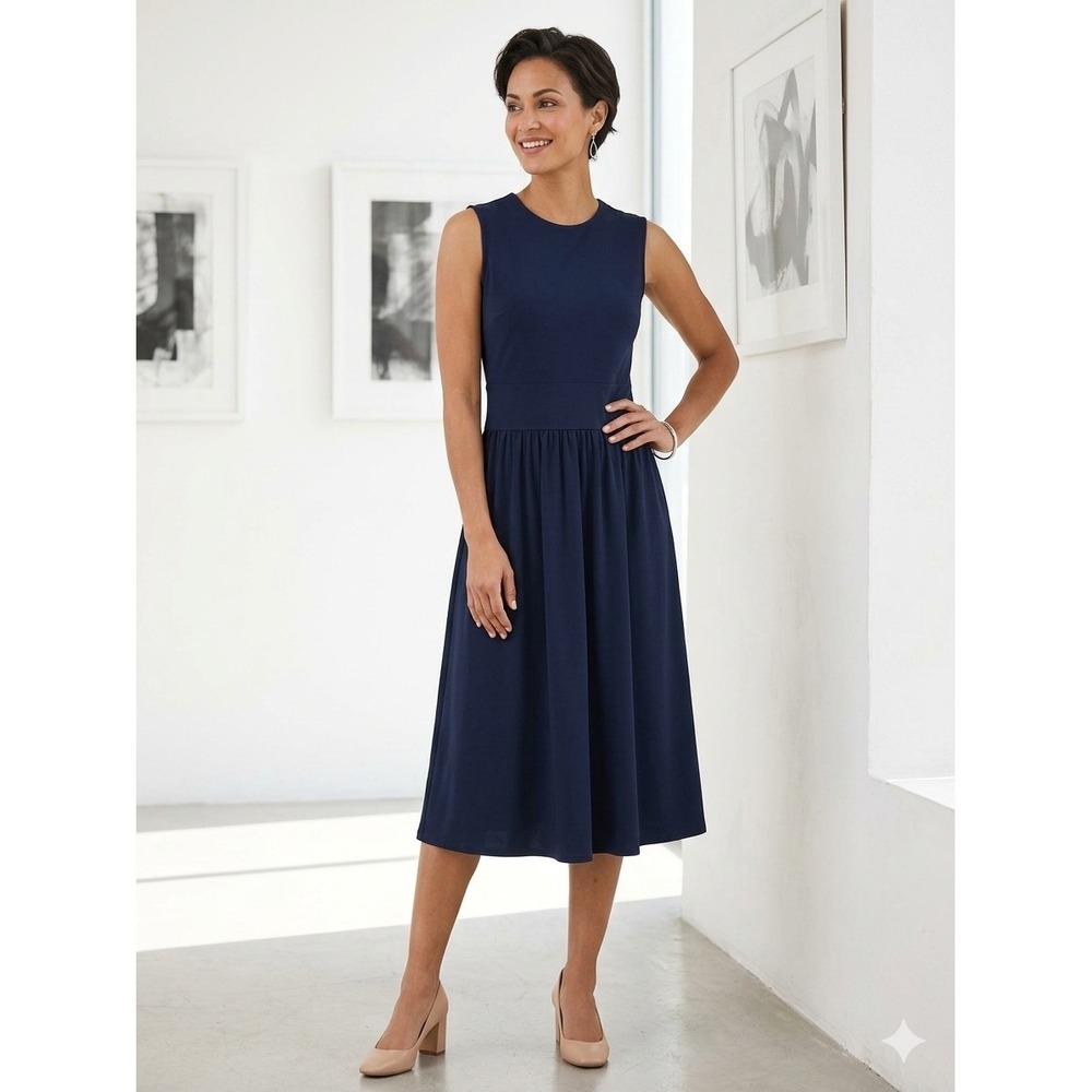 J.McLaughlin Navy Blue Sleeveless Midi Dress with Pockets XS